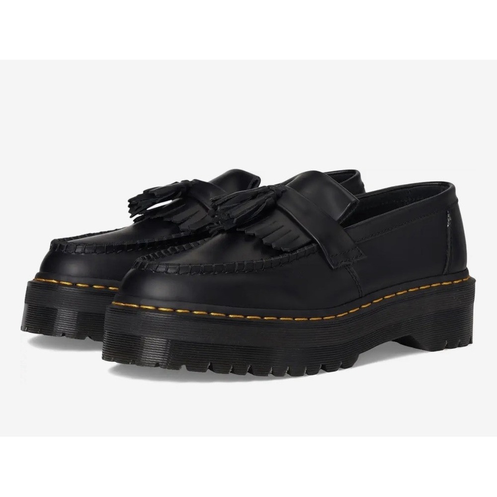Dr. Martens Adrian Quad Leather Platform Loafers Black Smooth Men 9 Women 10 NEW